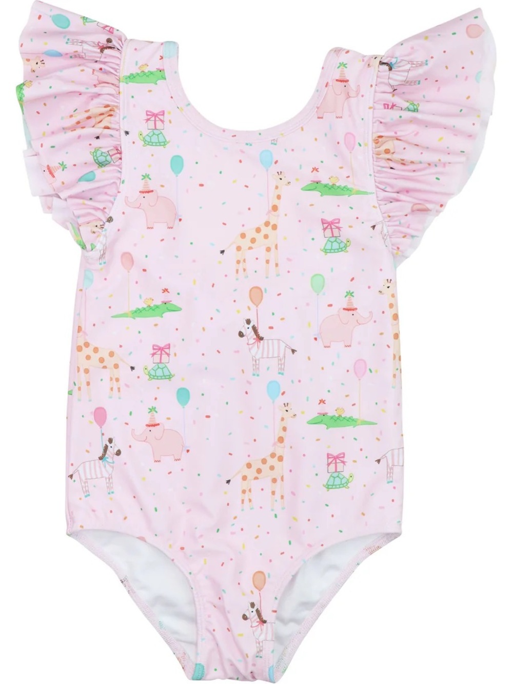 Kids Pink Animal Print Ruffle One-Piece Swimsuit